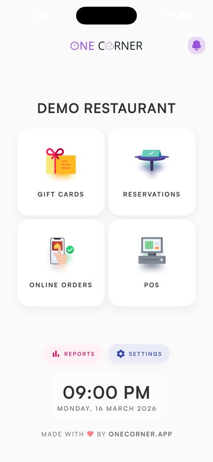One Corner POS and Serve by One Corner running on a phone